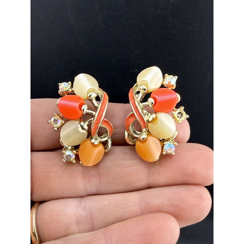 Vintage‎ Thermoset Clip On Earrings Bright Spring Orange Yellow